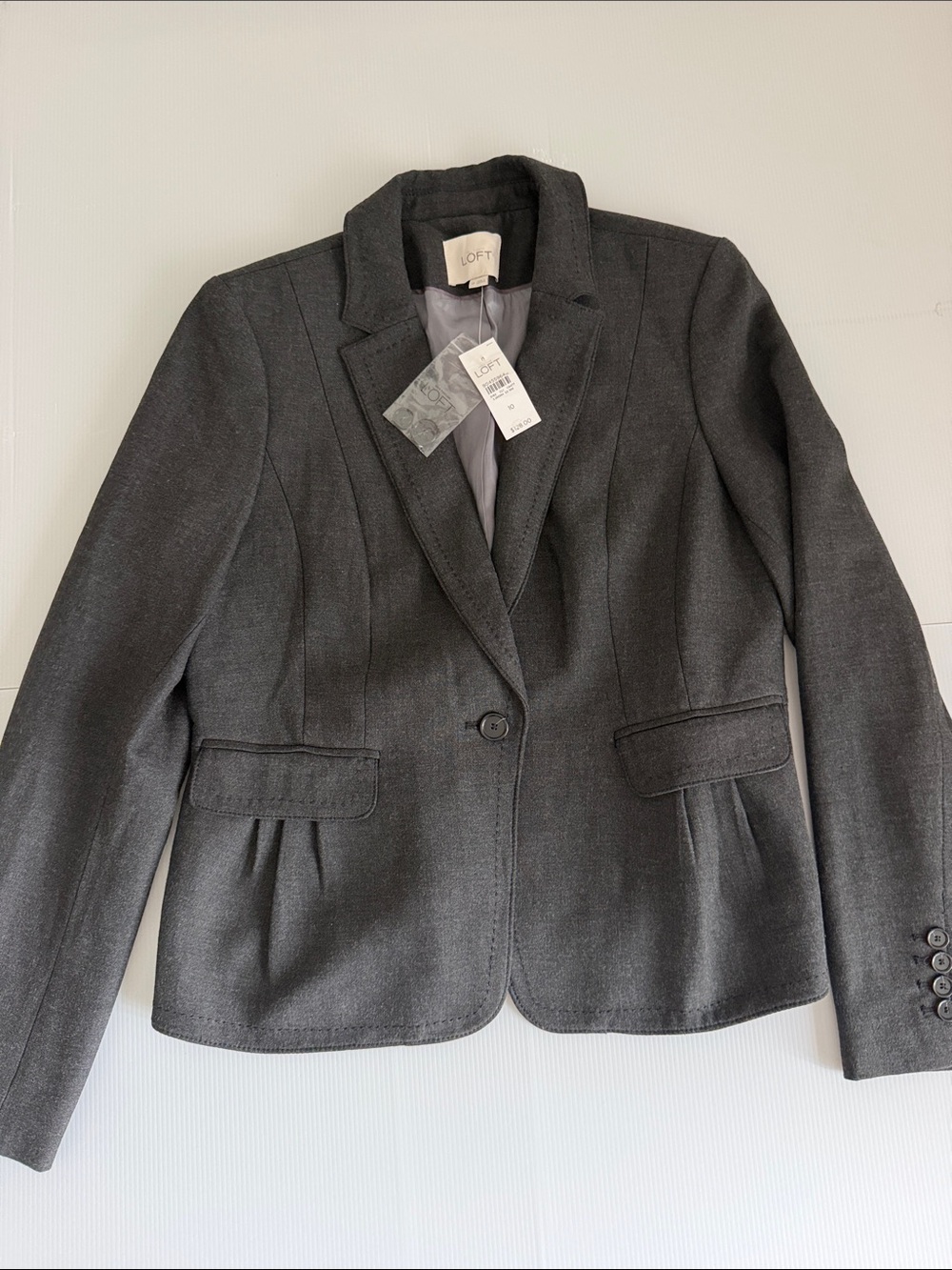 NWT Ann Taylor LOFT Charcoal Gray One Button Career Blazer Size 10
